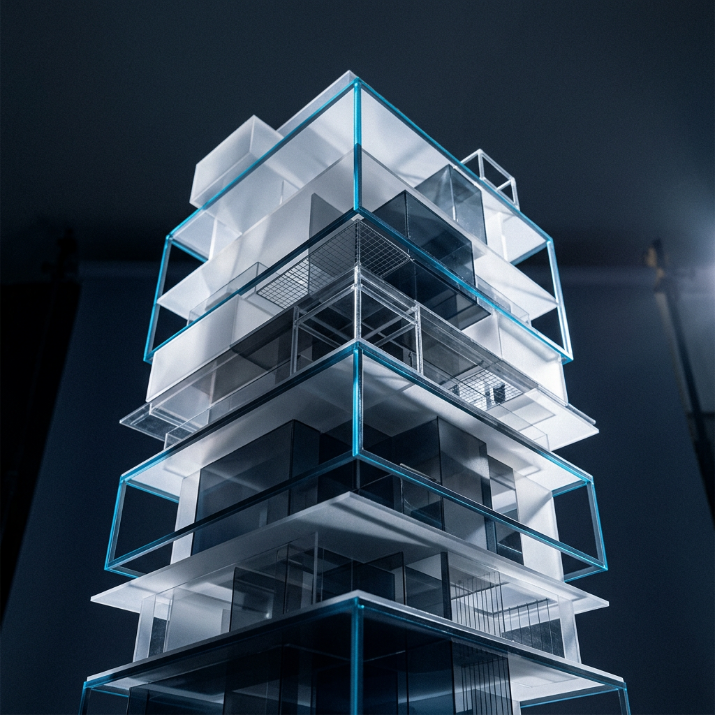 Stacked geometric layers with directional contrast lighting