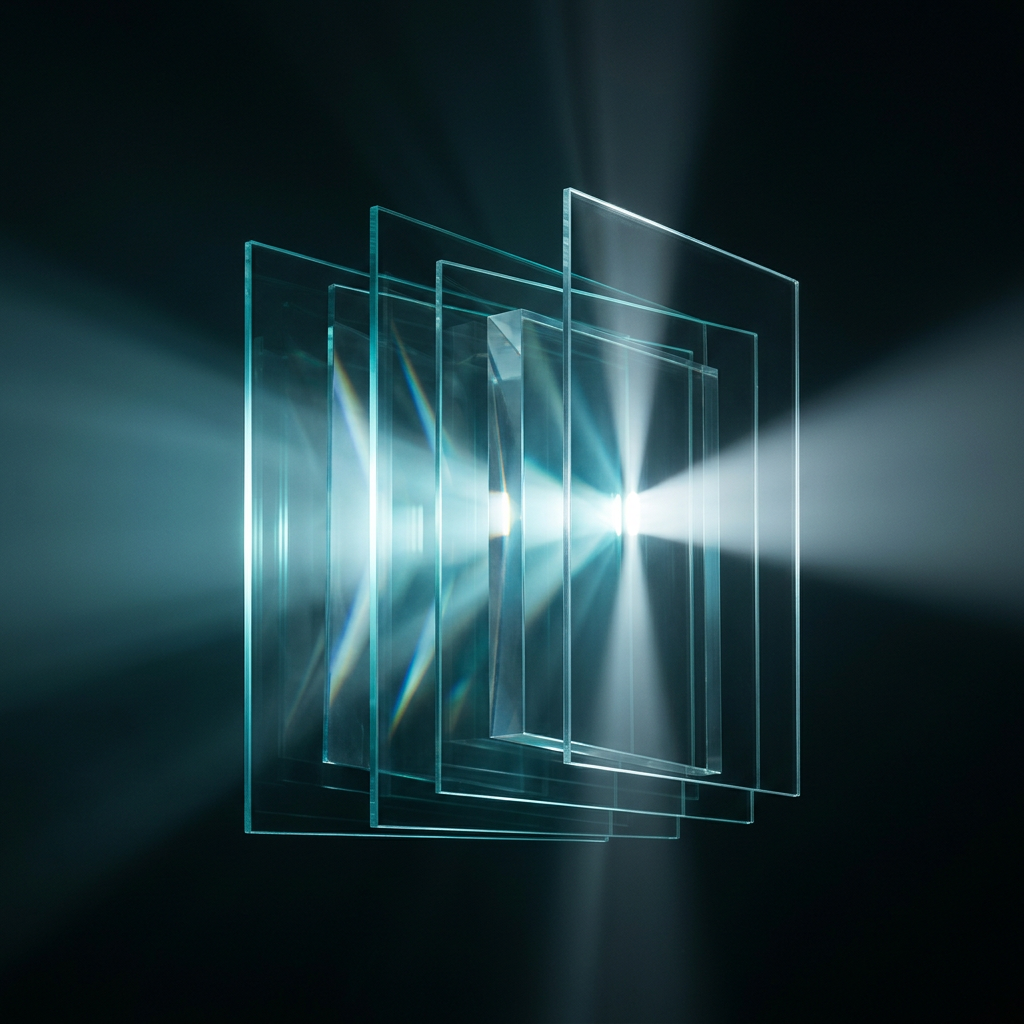 Layered glass refraction revealing clarity
