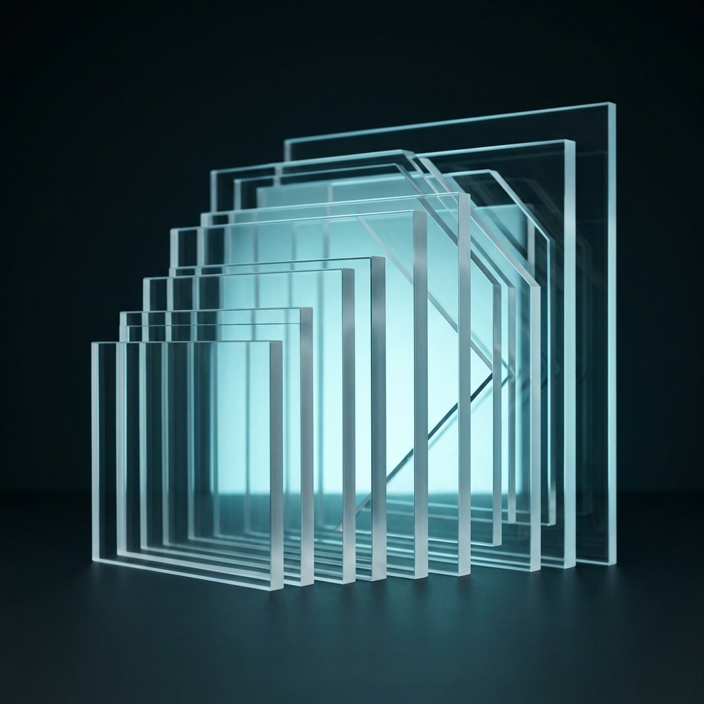 Layered transparent planes with cyan backlighting