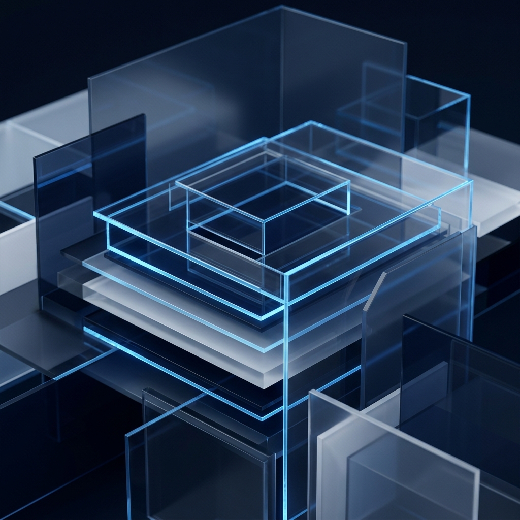 Abstract geometric layers suggesting data architecture and frameworks