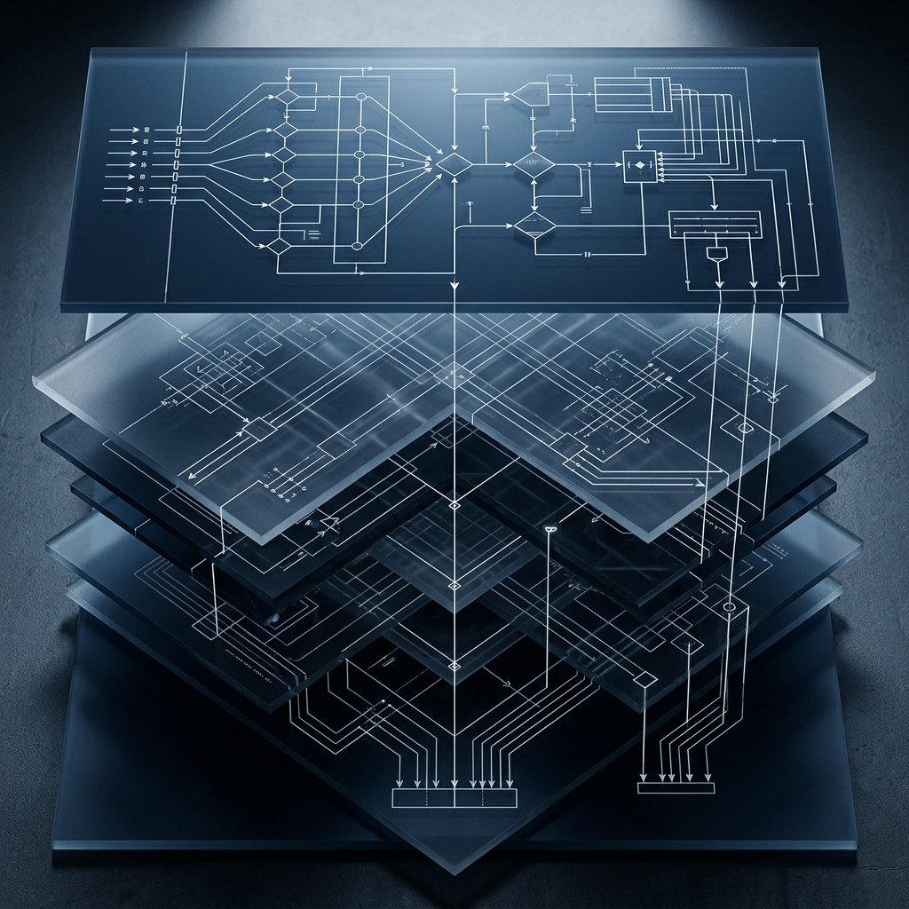 Layered data architecture overhead with structured decision pathways