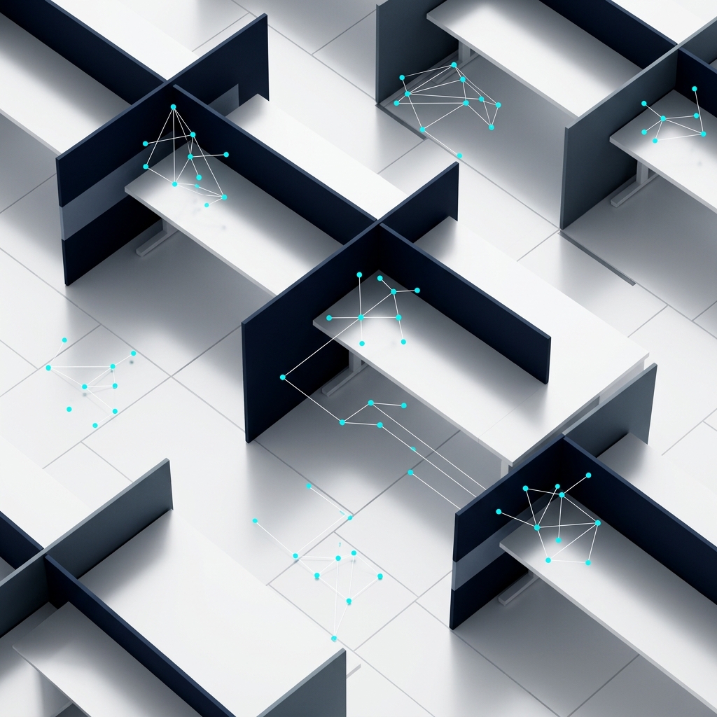Modular architecture framework with glowing data nodes