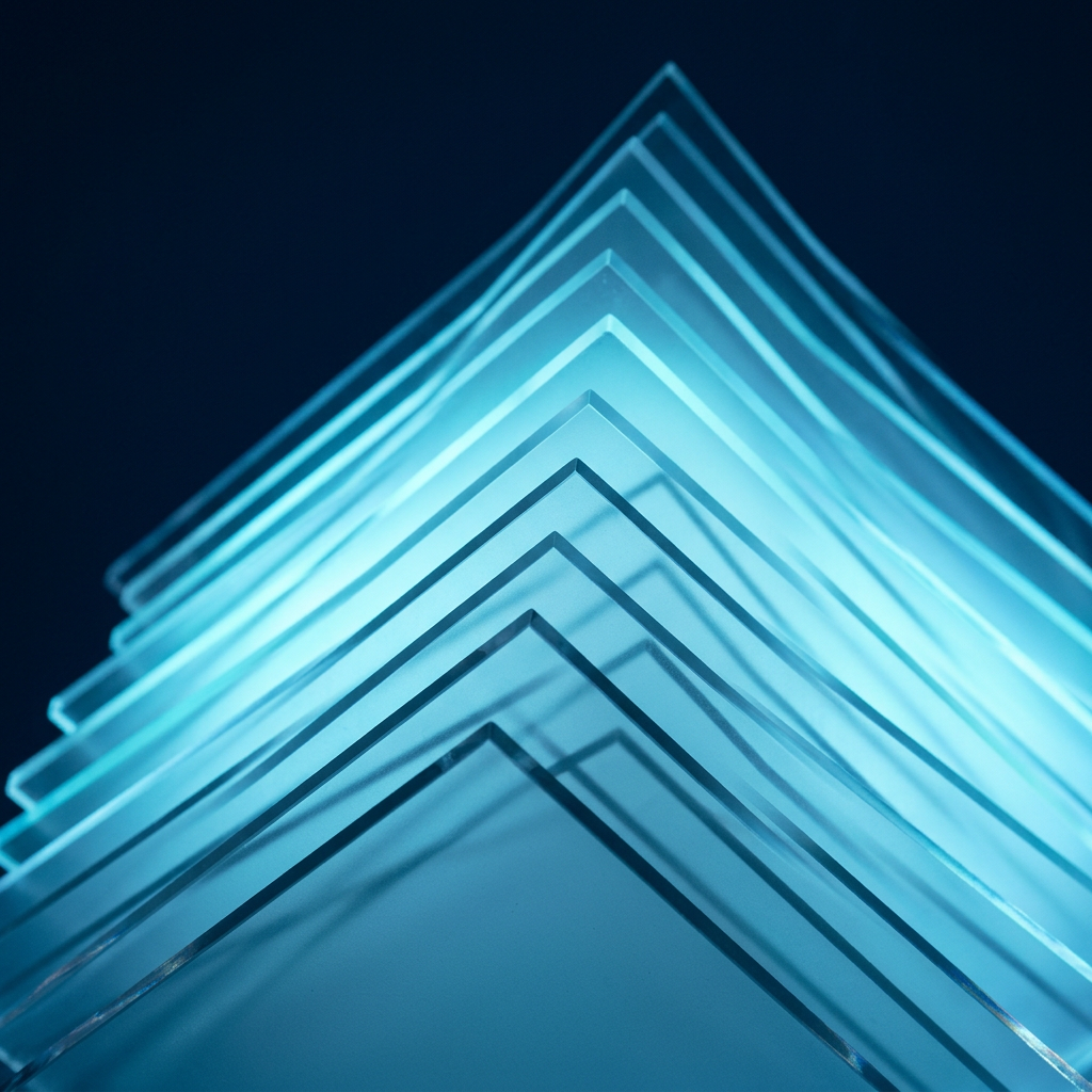 Stacked translucent layers with filtered cyan backlighting