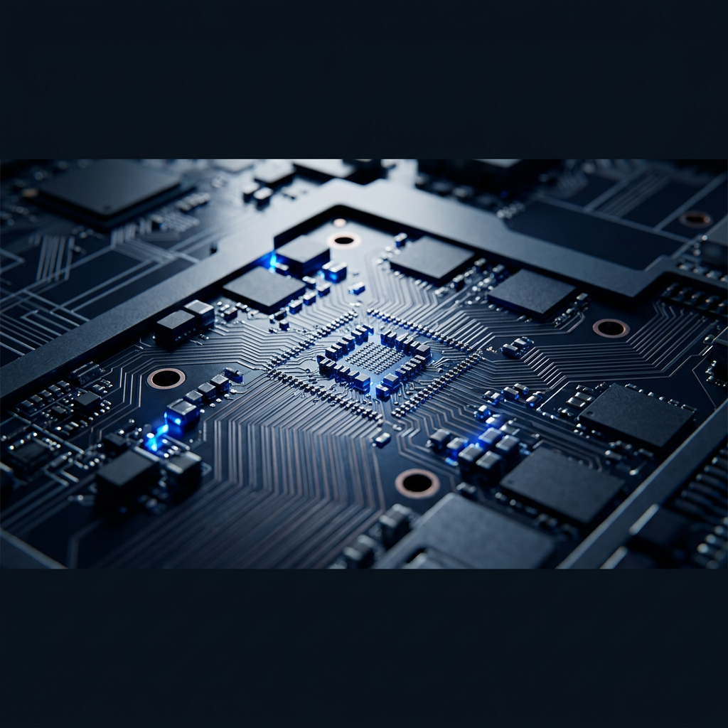 GPU circuit board with computational pathways illuminated