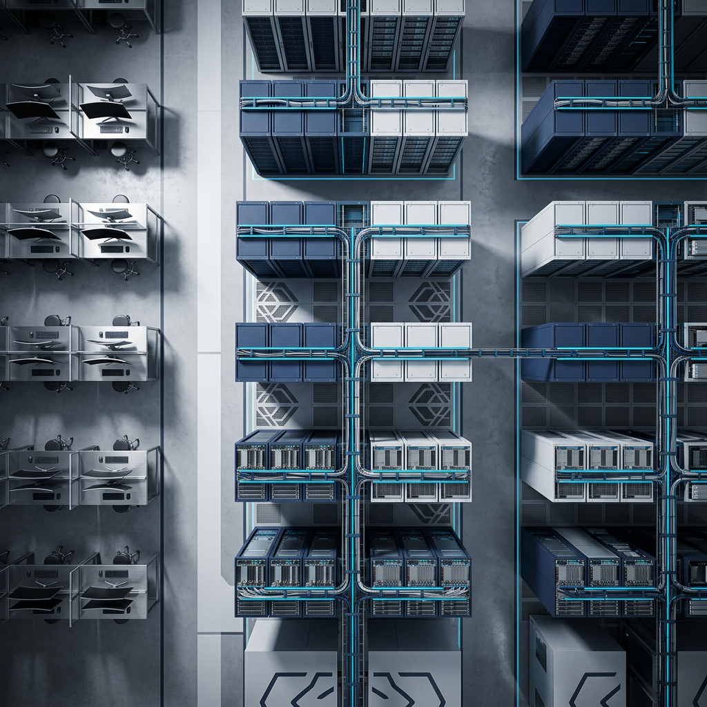 Overhead view of organized technical infrastructure layout