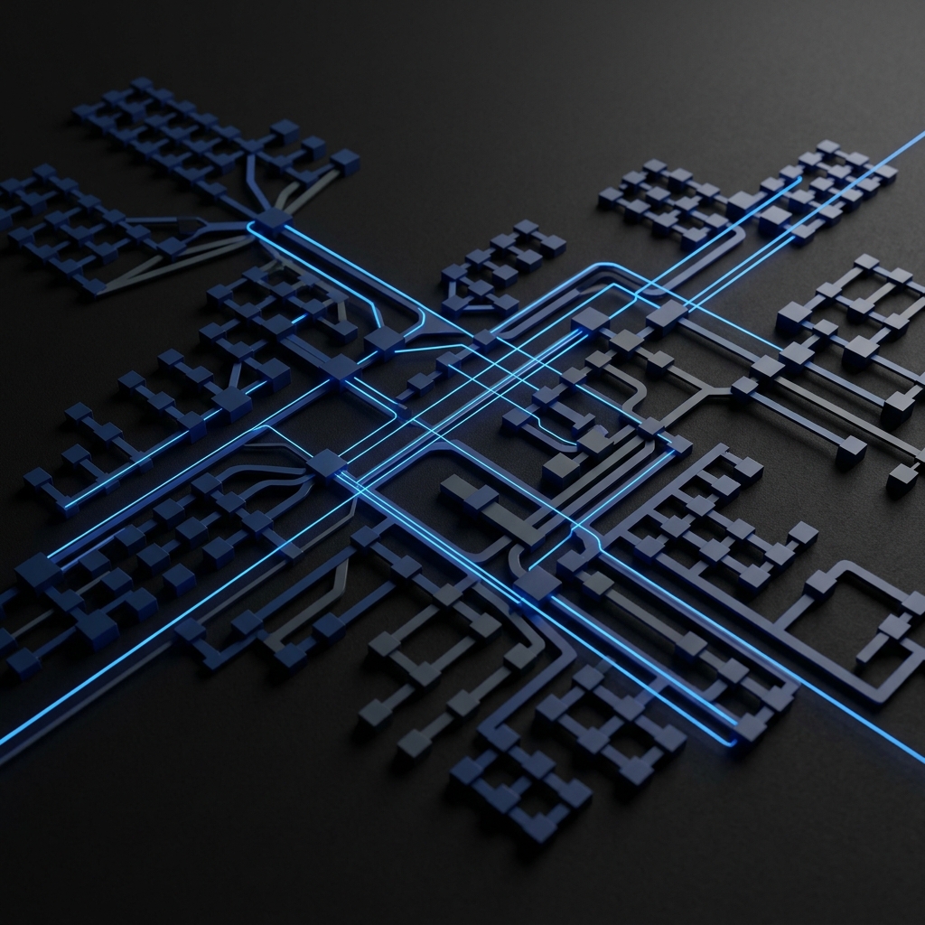 Abstract interconnected data nodes in blue