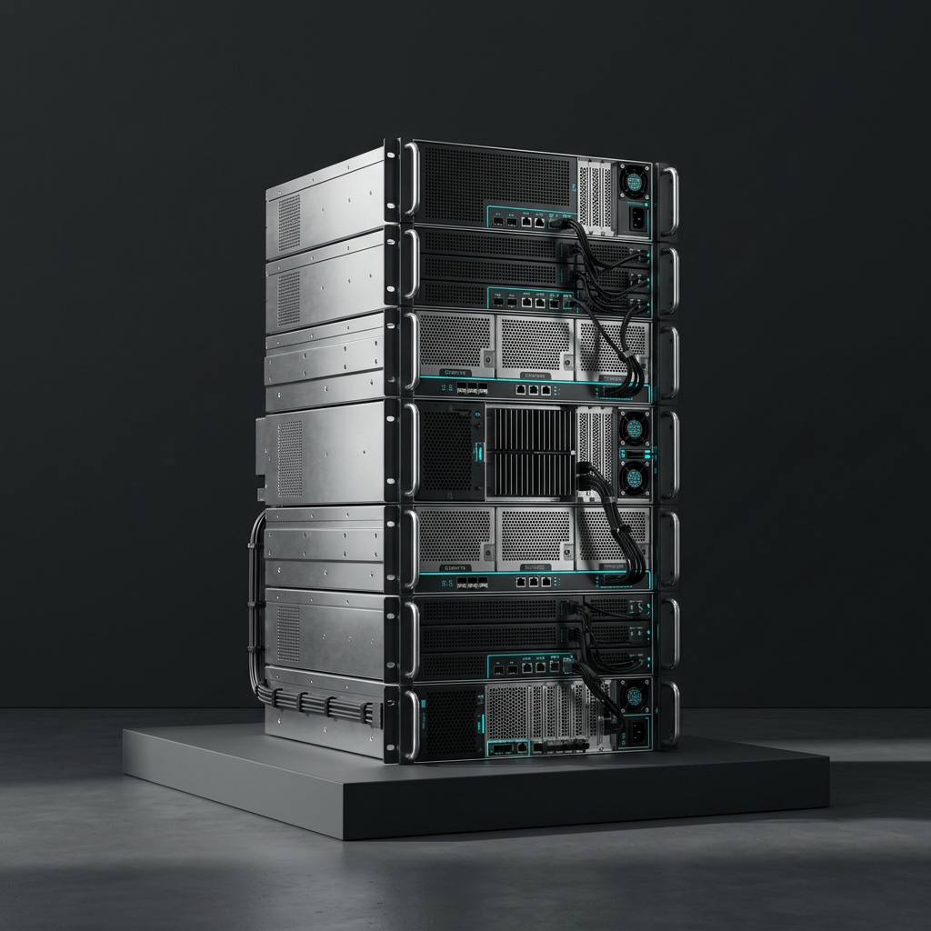 Stacked server hardware with minimalist lighting
