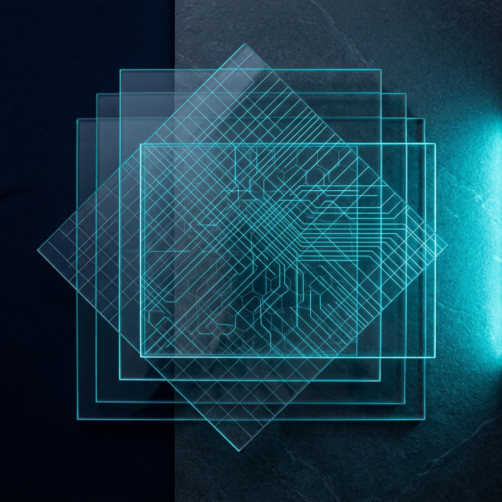 Layered transparent panels with grid architecture