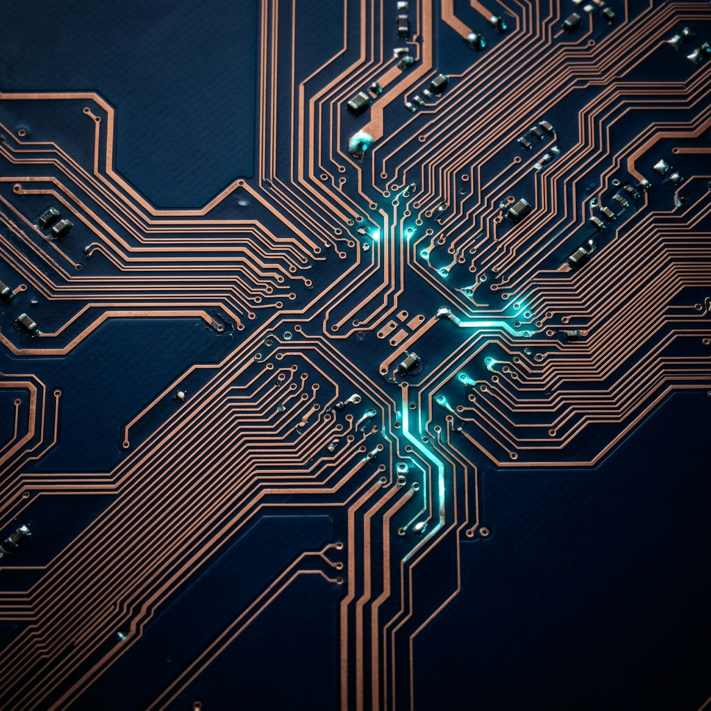 Circuit board pathways representing multi-agent network architecture