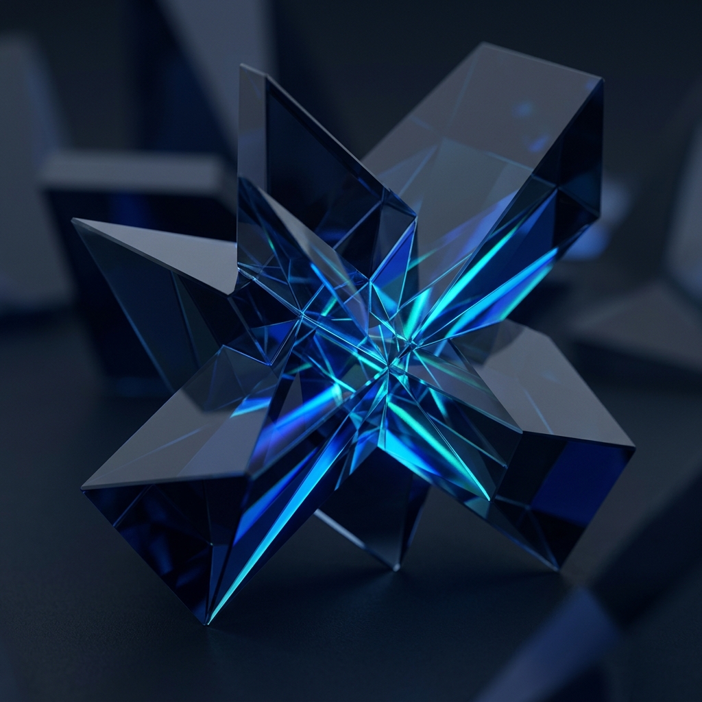 Translucent geometric forms intersecting with refracted light
