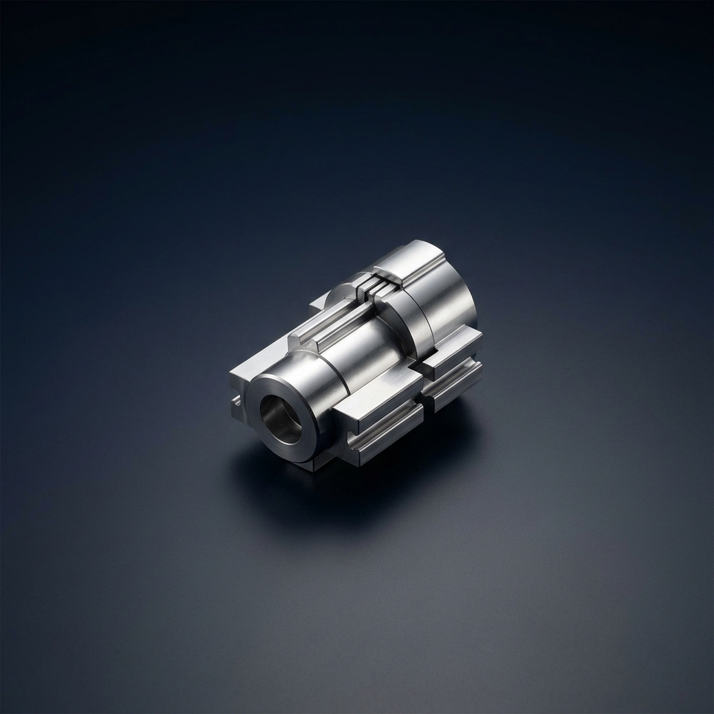 Polished metal component under studio lighting