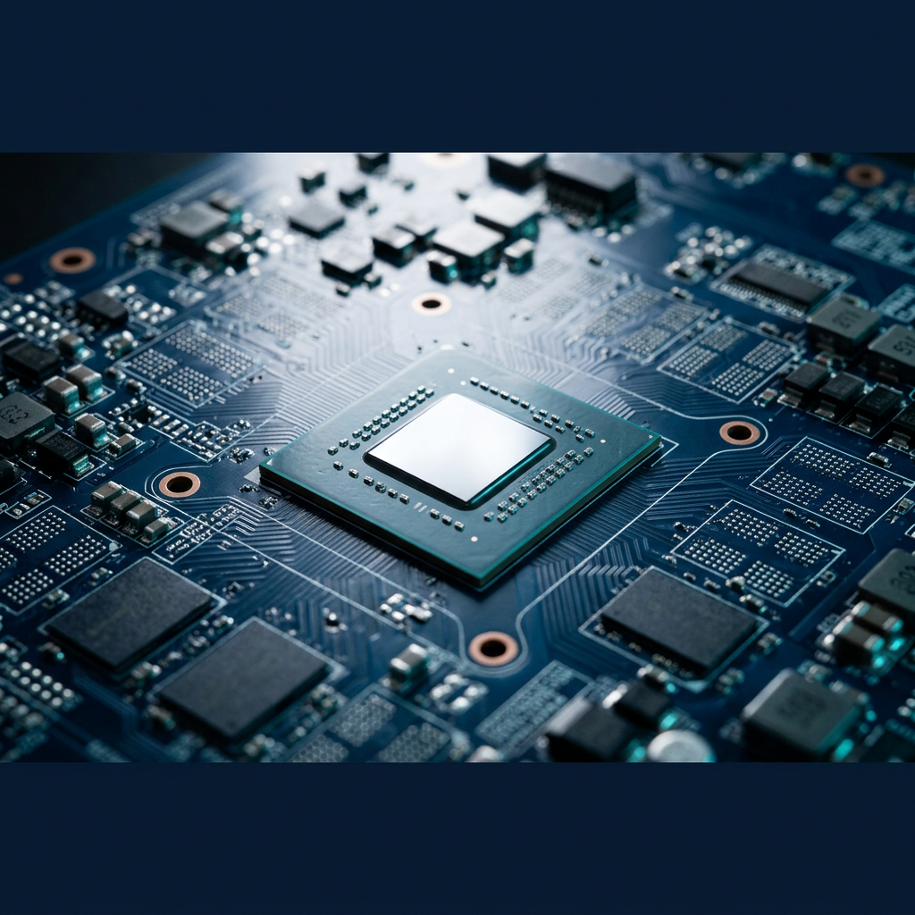 GPU circuit board macro detail under studio light