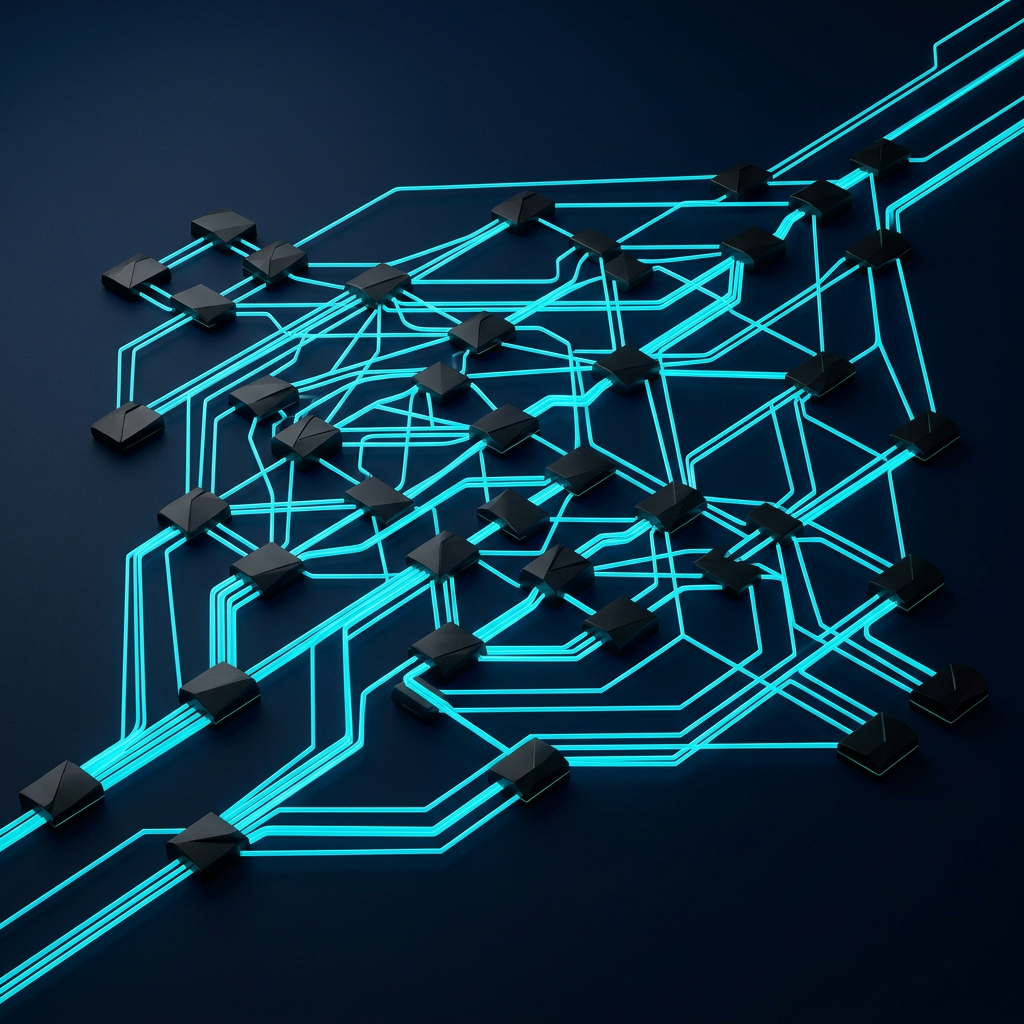 Neural network node architecture with cyan connections