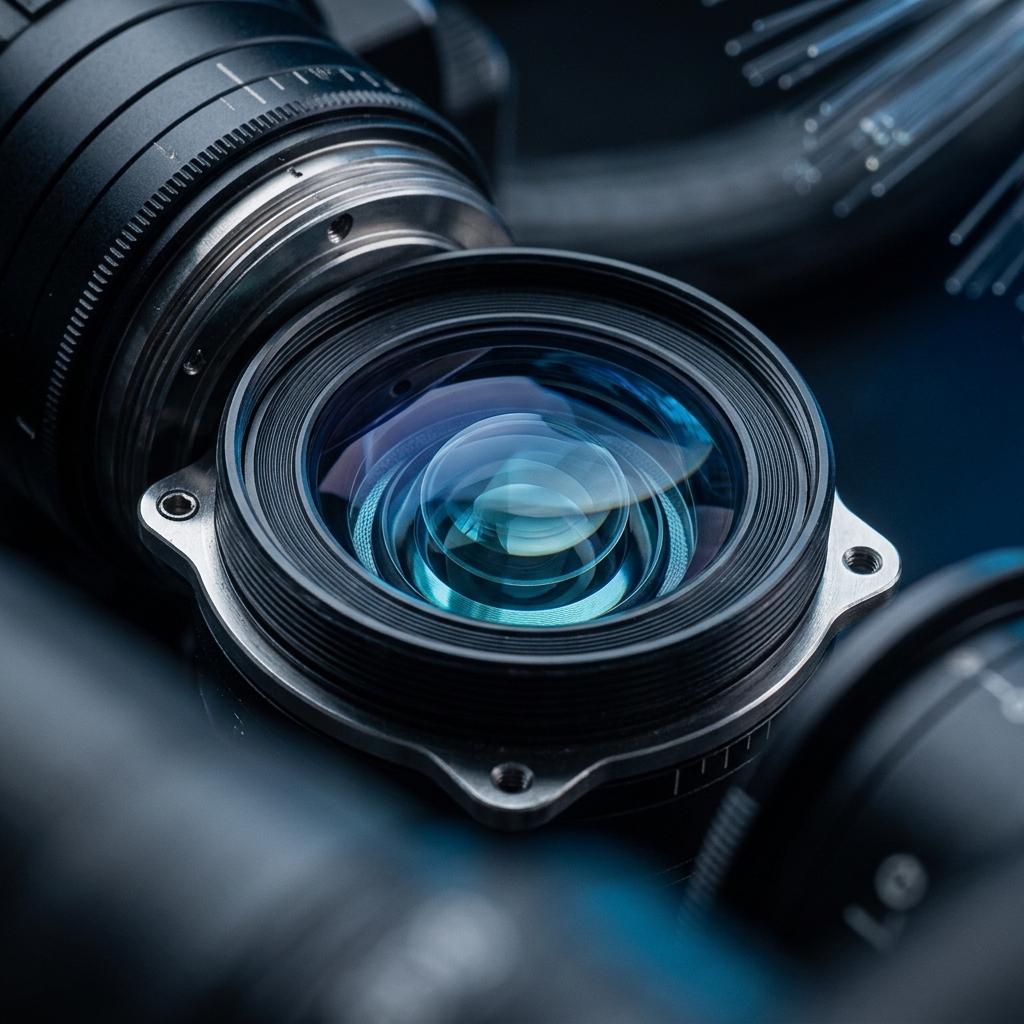 Macro lens detail with precision lighting and depth
