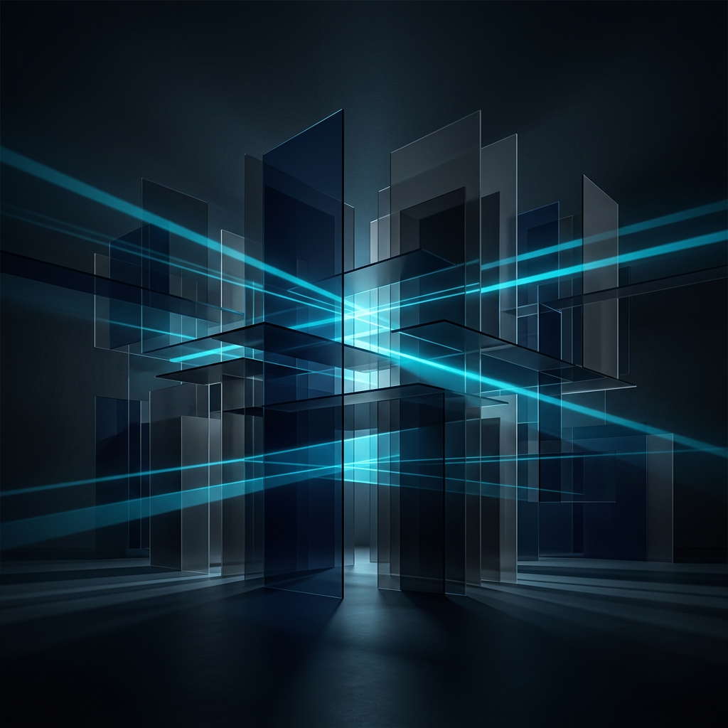 Abstract geometric layers with cyan light architecture