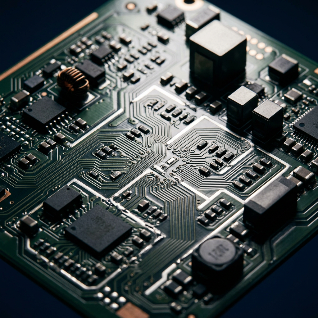 Precision circuit board macro detail under studio light