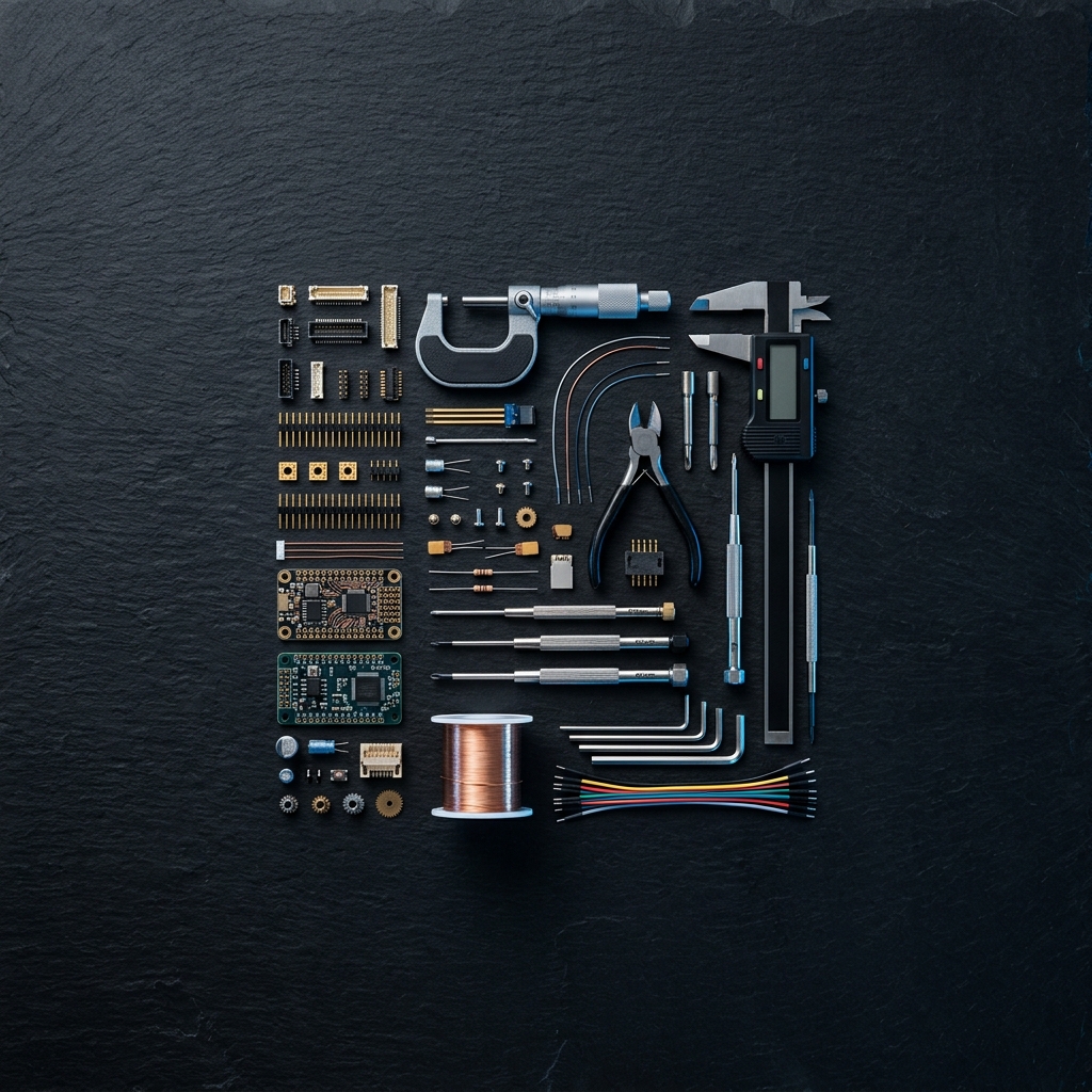 Technical tools arranged in diagnostic precision formation overhead