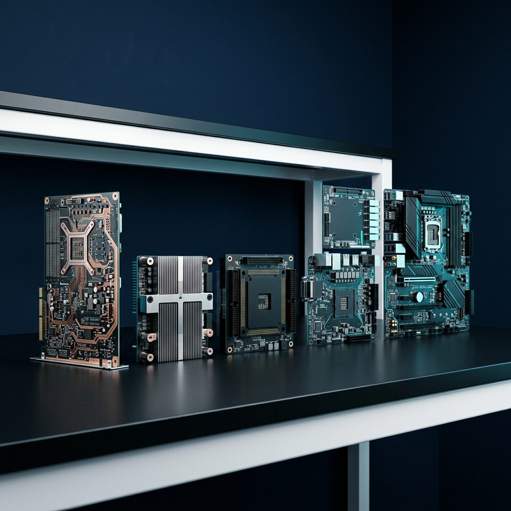 Modular hardware components arranged on dark workbench