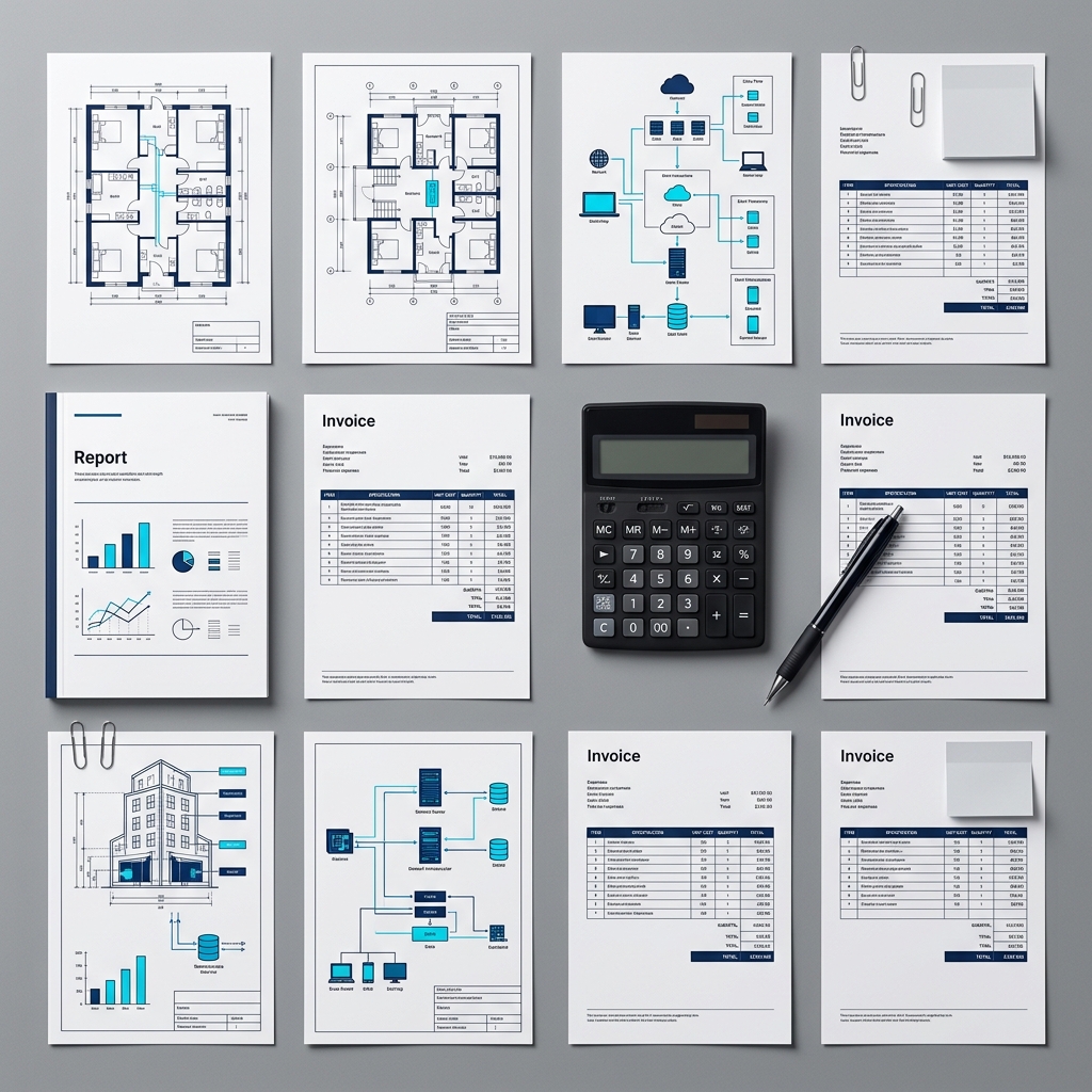 Infrastructure invoices and technical specifications arranged analytically