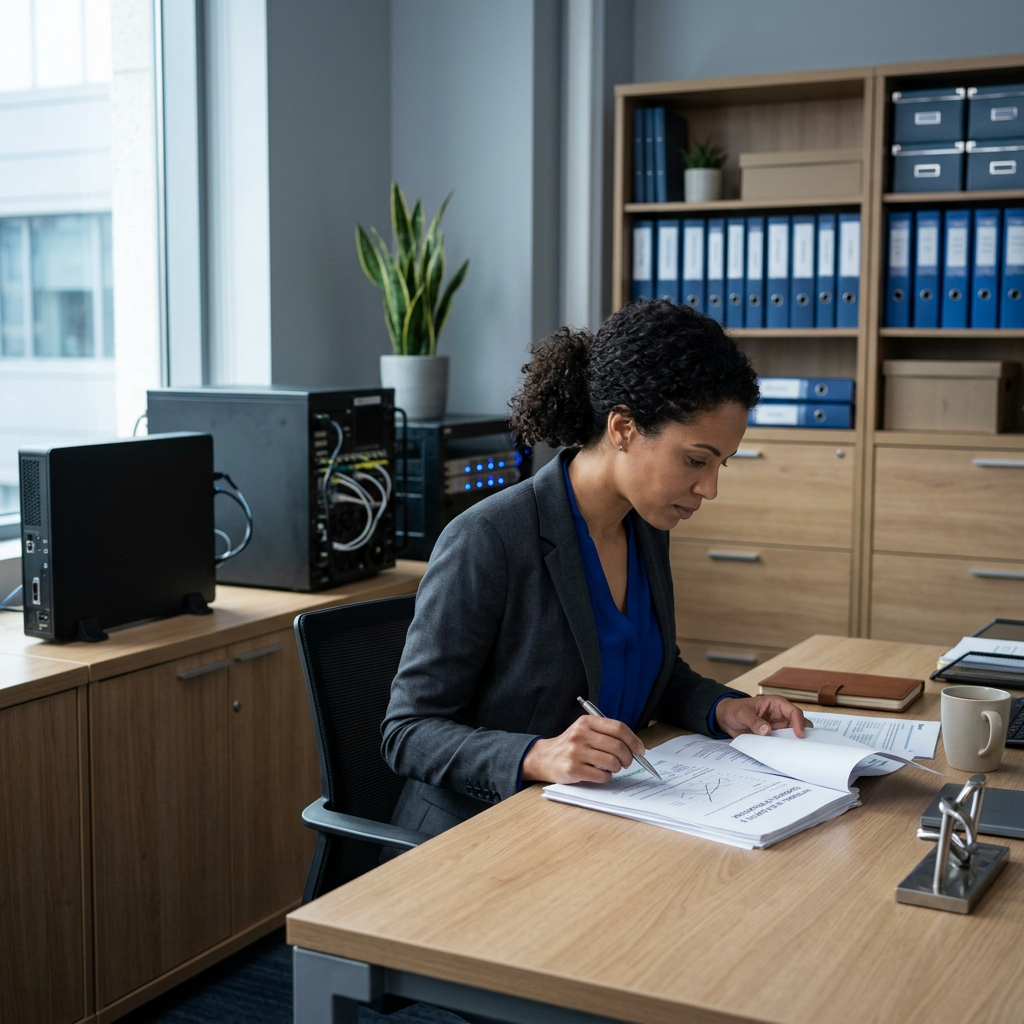 Compliance officer reviewing AI policy enforcement documentation
