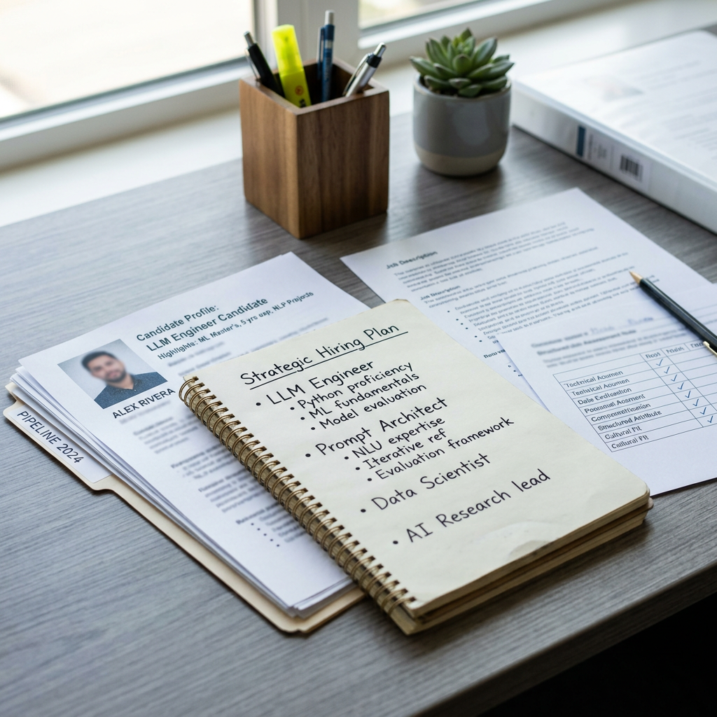Recruiter reviewing AI role specifications and candidate profiles