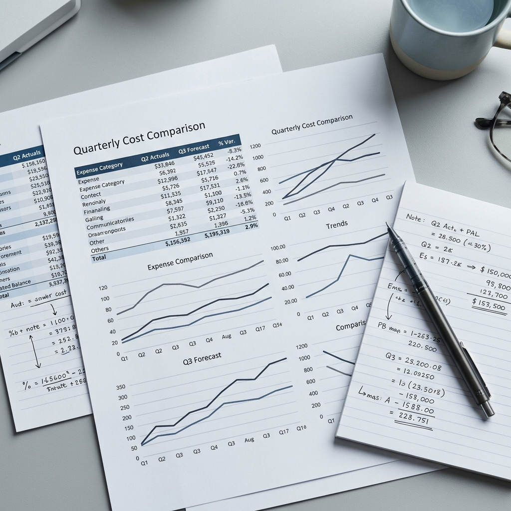 Detailed cost comparison documentation and calculation materials