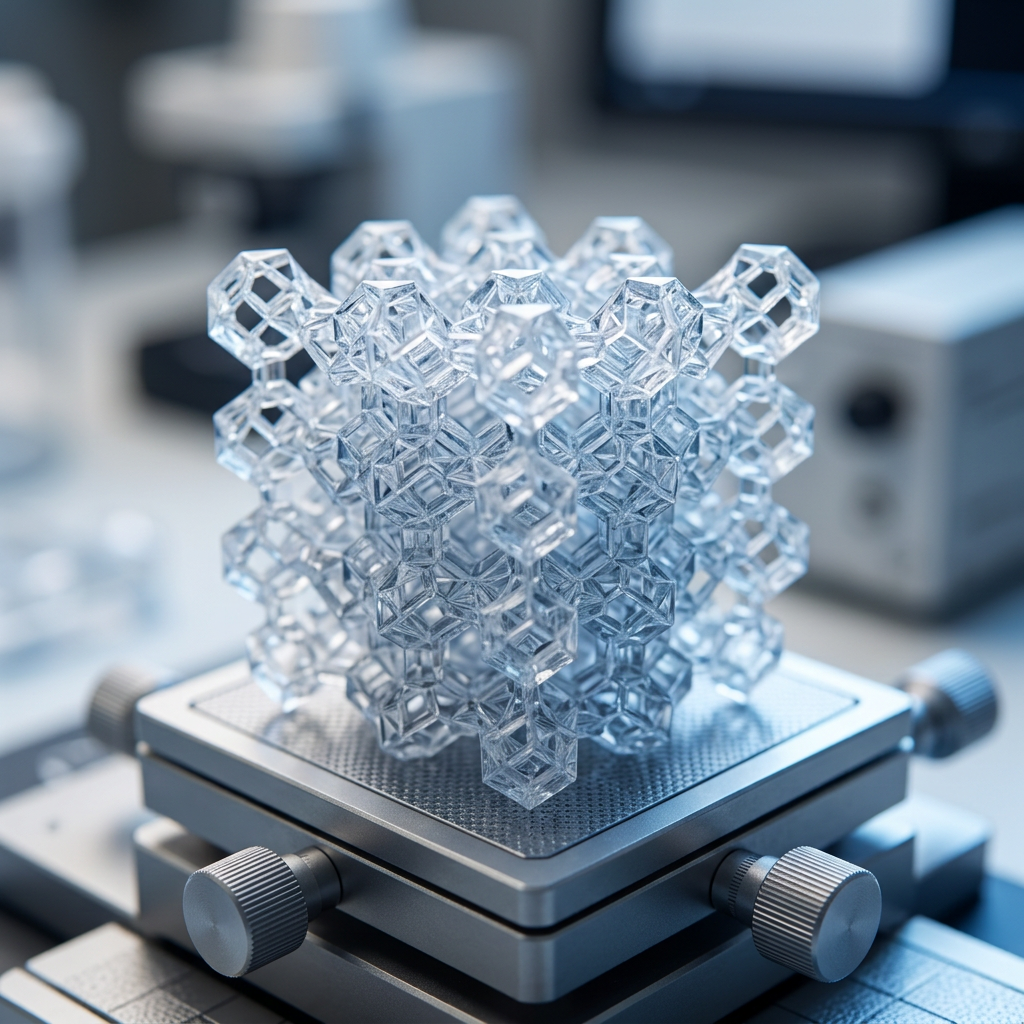 Crystalline protein sample magnified under laboratory instrumentation