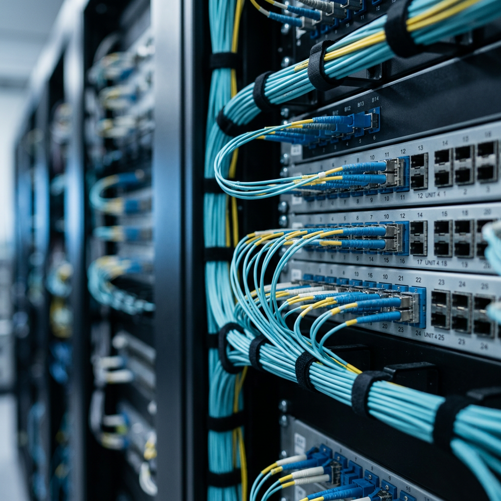 Network server ports and fiber optic infrastructure detail