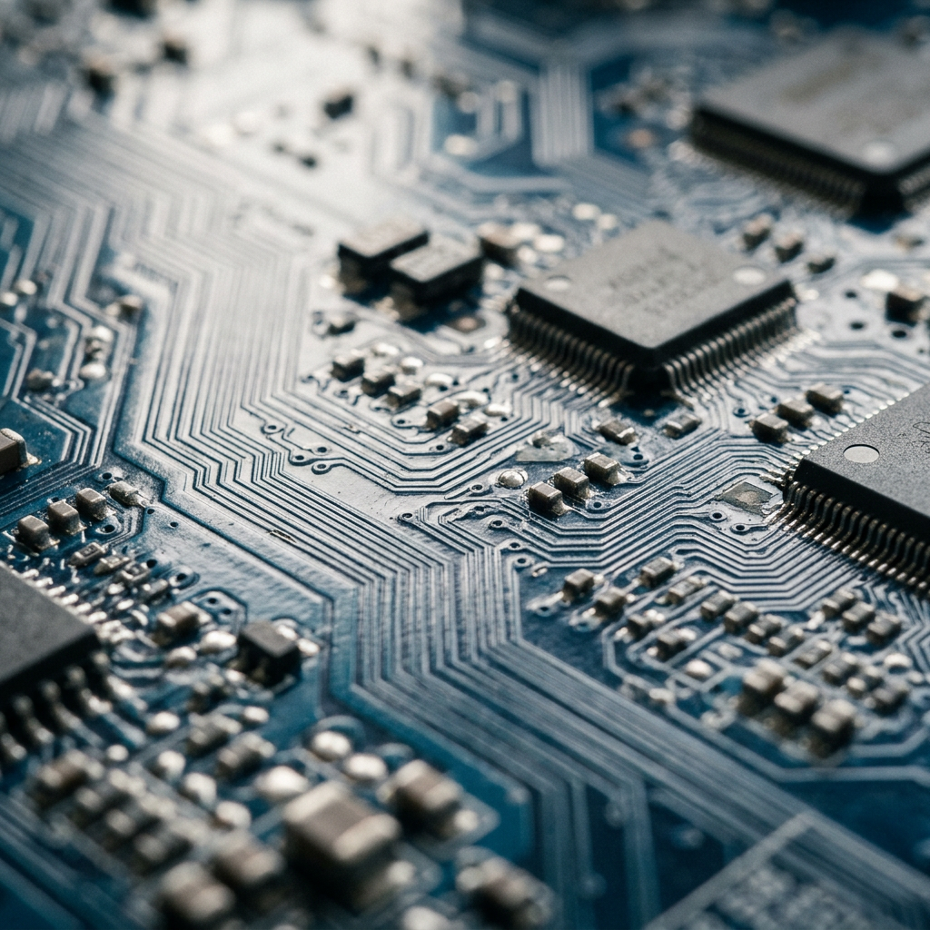 Close detail of circuit board infrastructure and connectivity