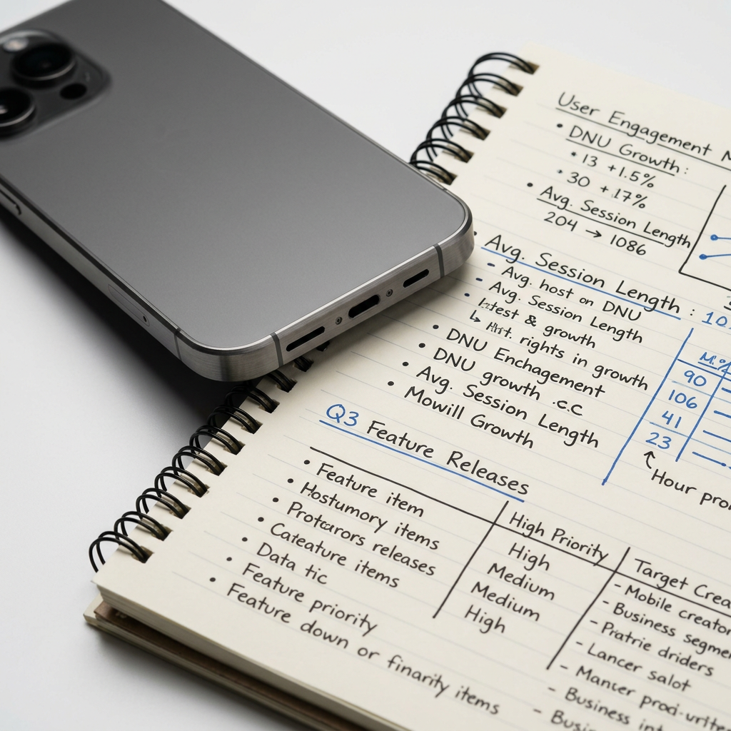 Mobile device detail with growth metrics and feature analysis notes