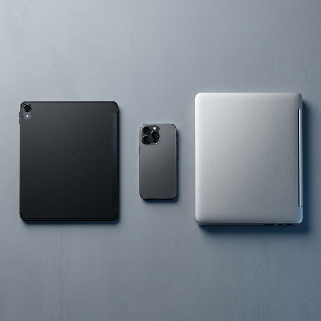 Three devices arranged for technical comparison