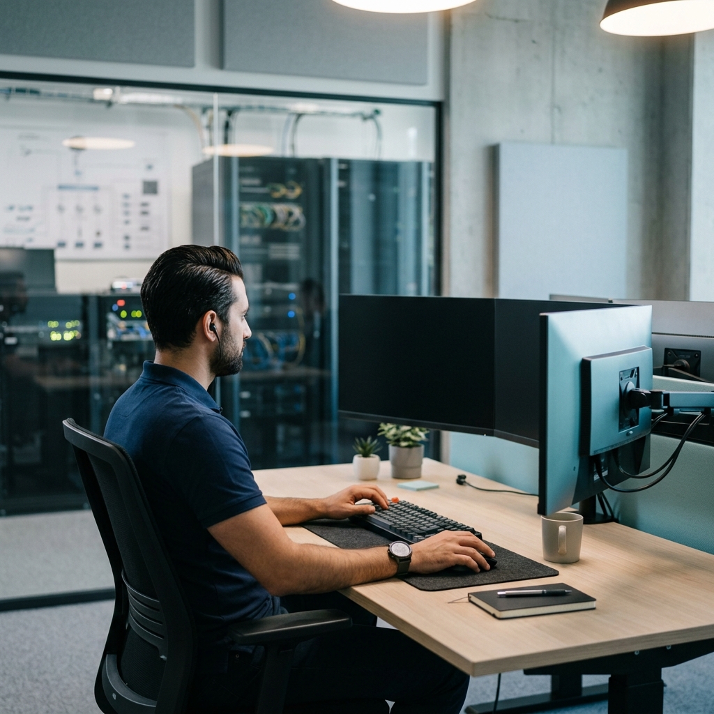 Engineer monitoring cloud infrastructure dashboards