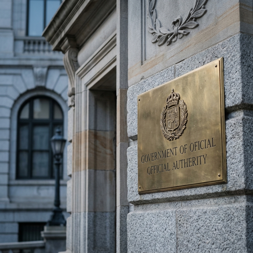 Federal building stone facade with official nameplate