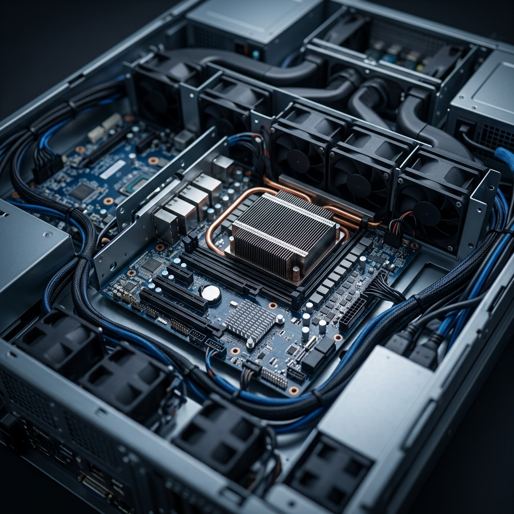 Server hardware interior with precision engineering detail