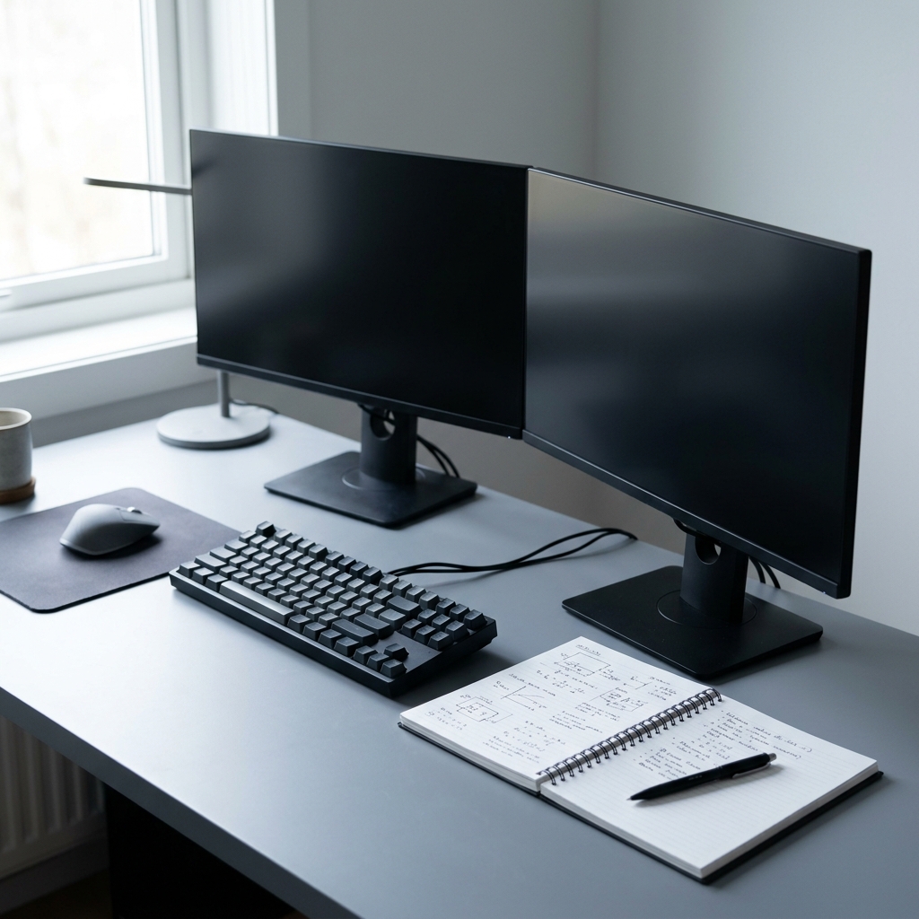 Engineer's desk with code and technical notes