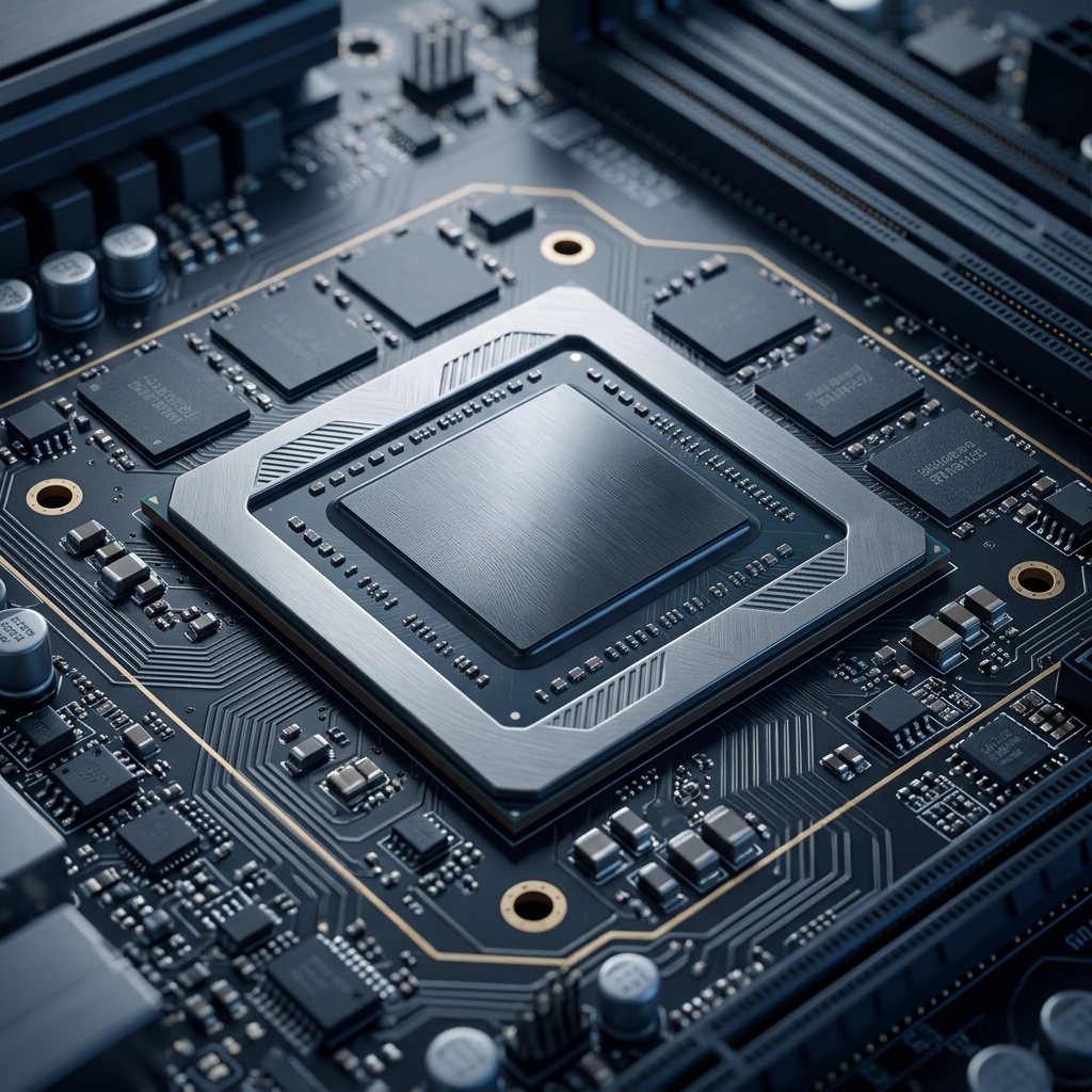Close-up of advanced processor chip on circuit board