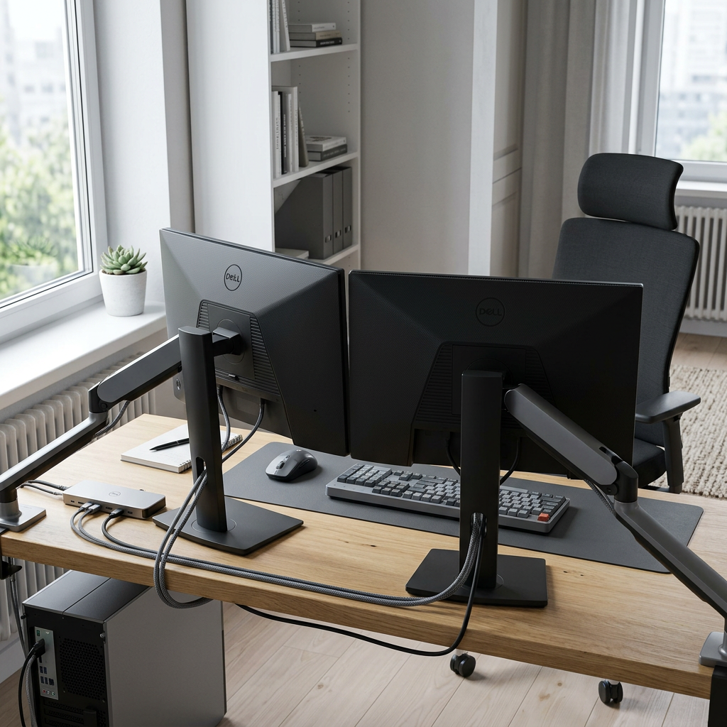 Professional workspace with hidden displays arranged for analysis