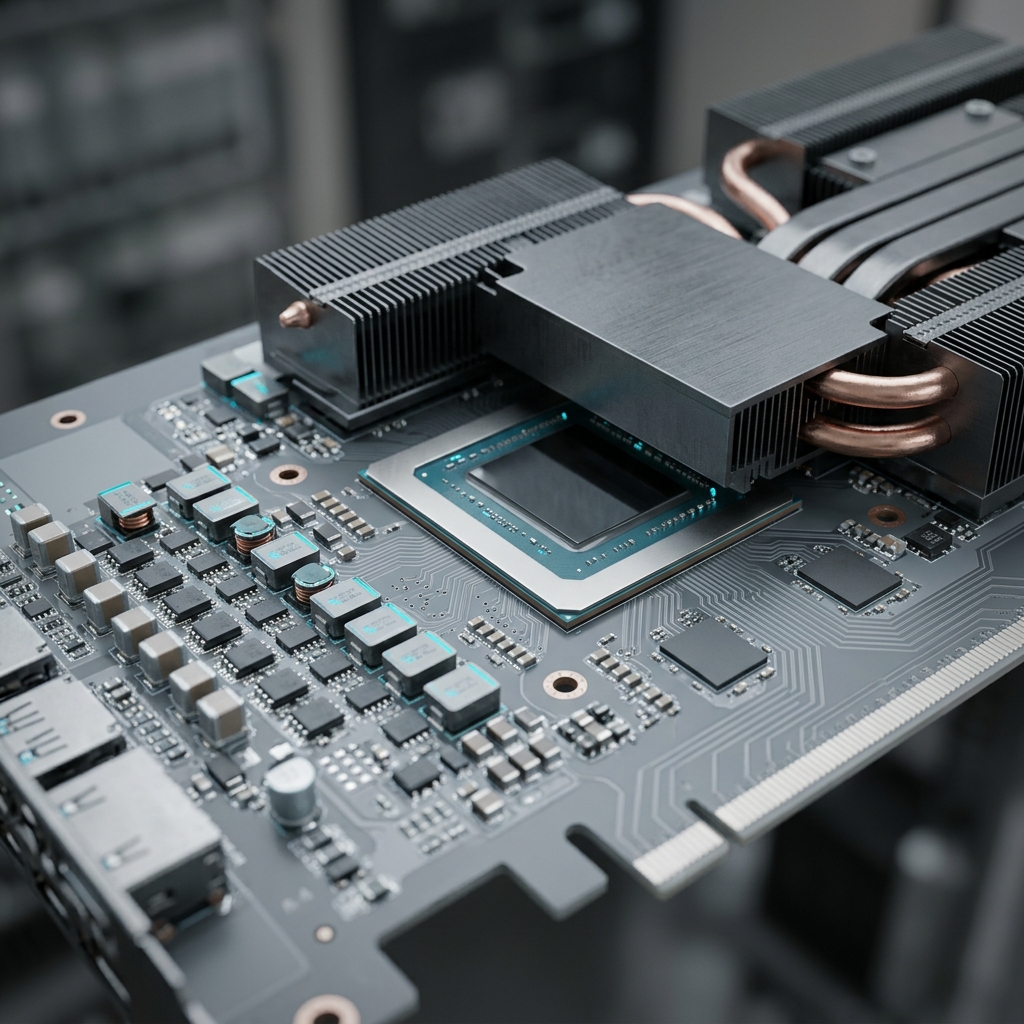 Close-up of GPU processor board architecture and circuitry