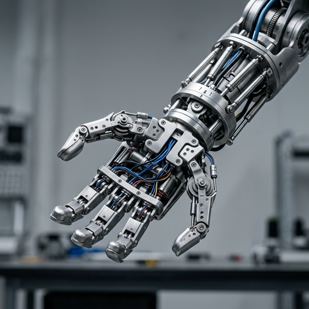 Humanoid robot mechanical hand close-up