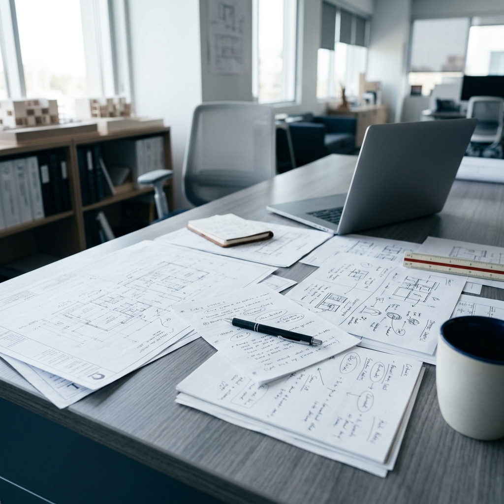 Minimalist workspace with strategic planning materials