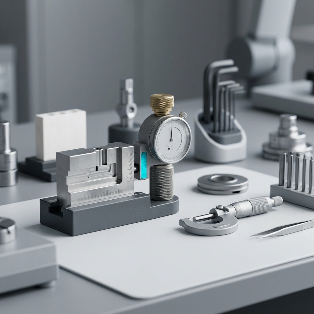 Precision laboratory instruments on calibration workbench