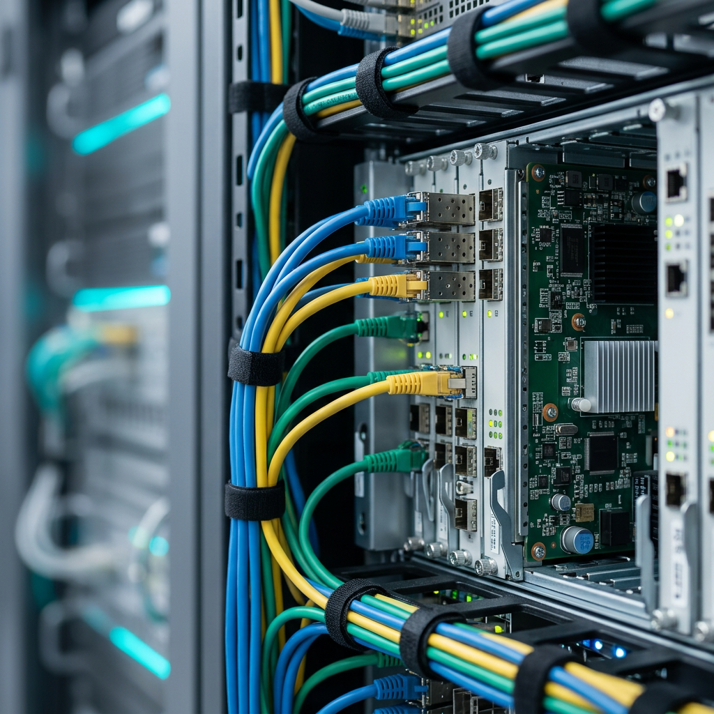 Detail of server infrastructure and networking hardware