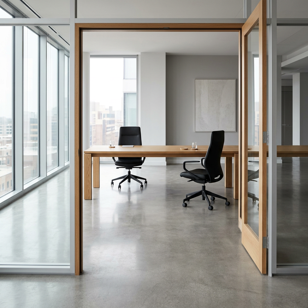 Empty conference room set up for investor pitch meeting
