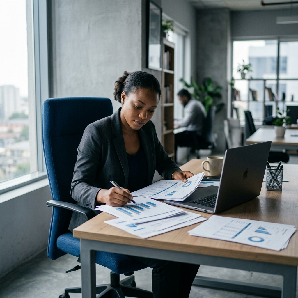 Founder analyzing funding stage benchmarks at desk