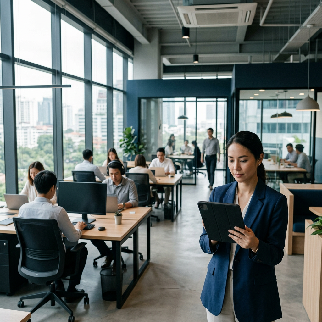 Modern workspace with founder reviewing investment materials