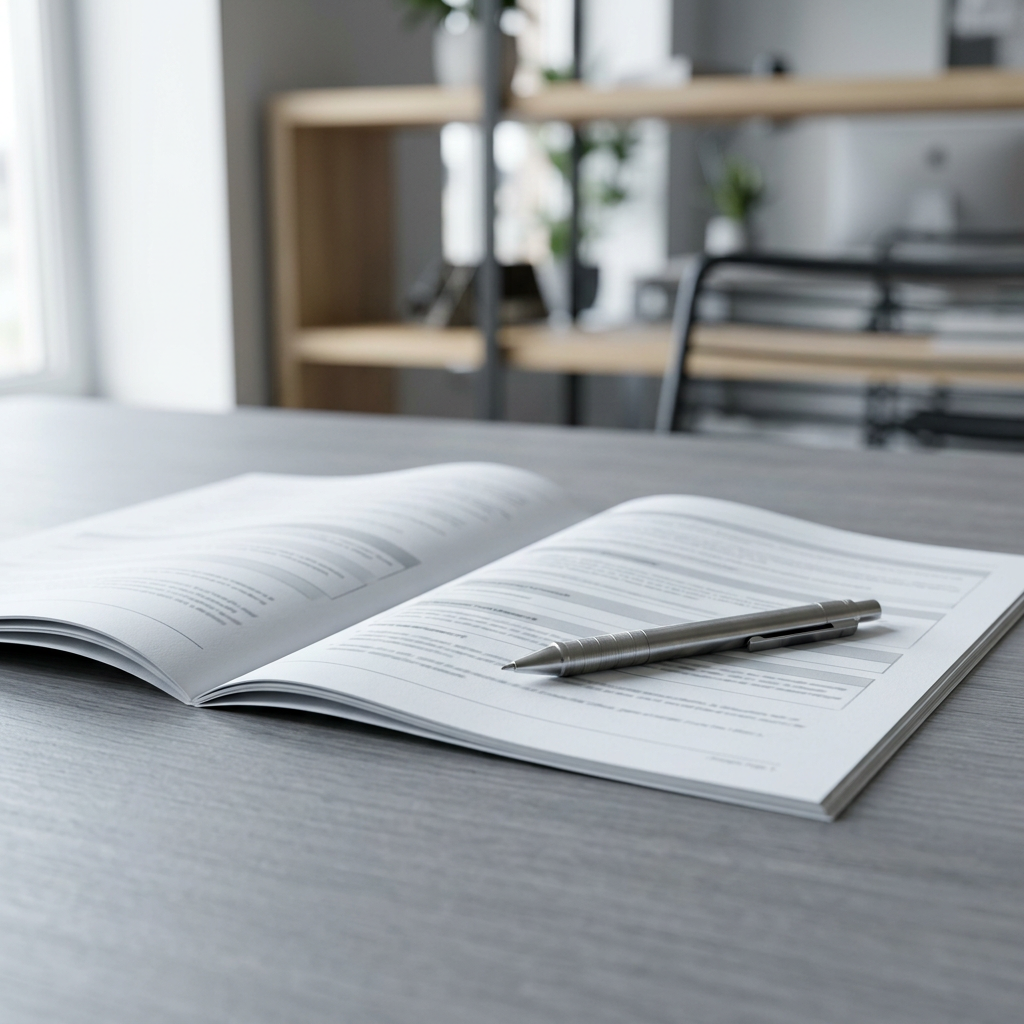 Regulatory document on professional desk workspace