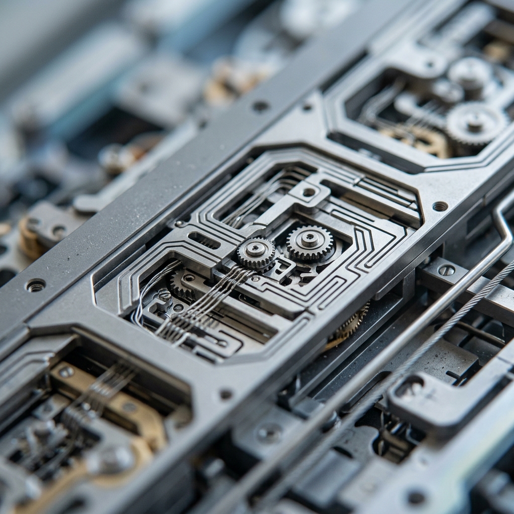 Detailed close-up of precision electronic circuit patterns