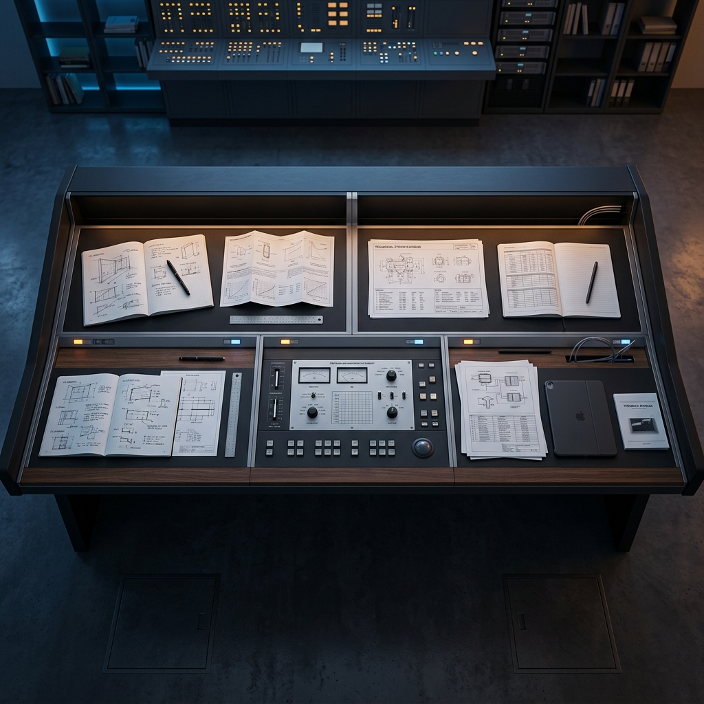Precision monitoring station with organized technical workspace