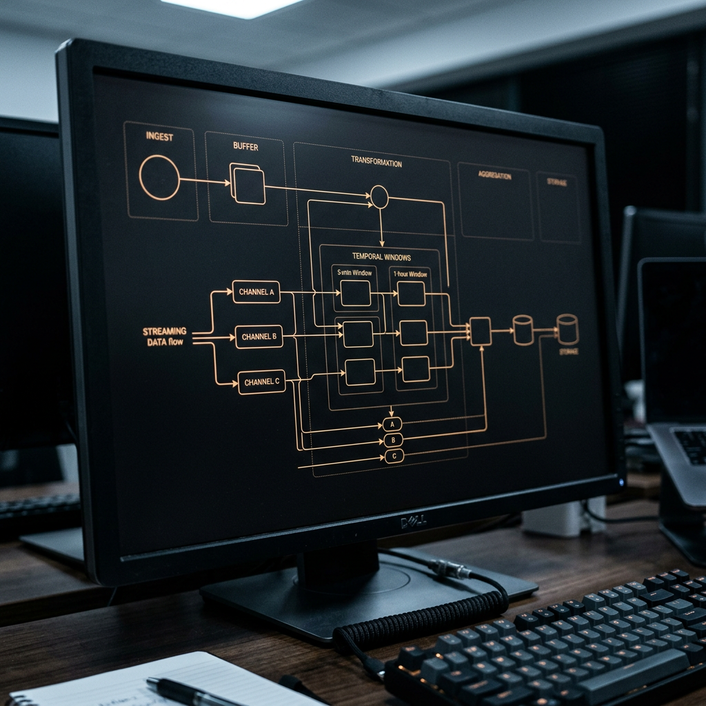Terminal screen showing data pipeline architecture