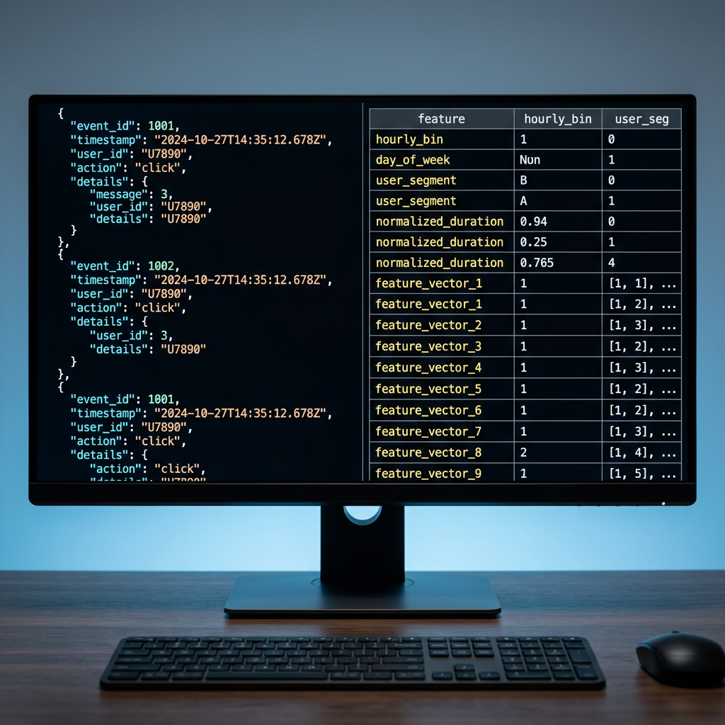 Monitor displaying raw events transformed into feature sets